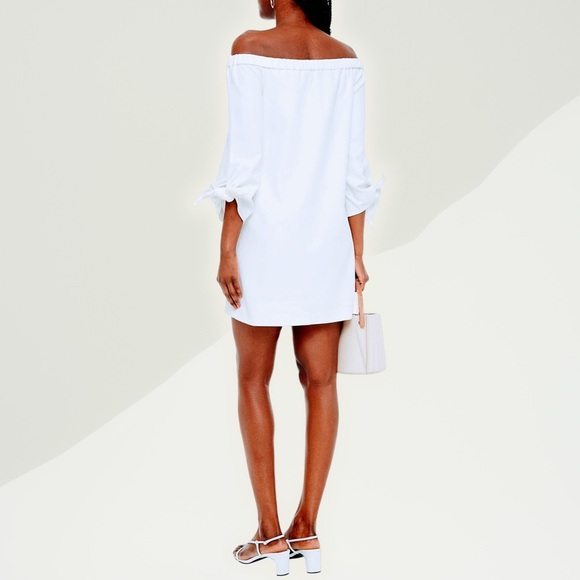 NWT Tibi ‘Structured Crepe Off-The-Shoulder Tie-Detail Dress’ in “Ivory” Size 4 - Picture 2 of 16